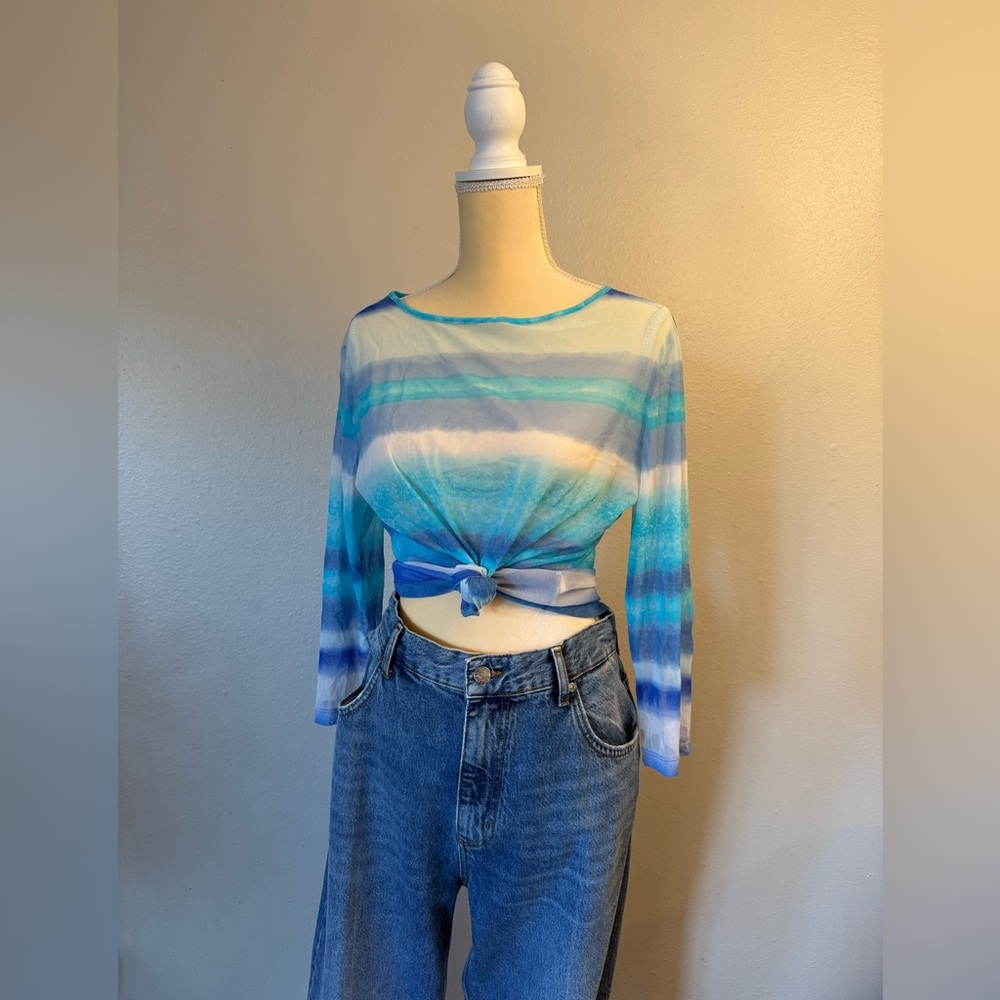 Vintage Sheer New York & Company Blue Gradient Mesh Top, XL